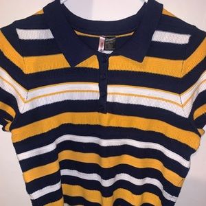 Navy blue, yellow, and white collared shirt